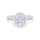 Oval Wedding Engagement Ring Round Cubic Zirconia Accent 925 Sterling Silver