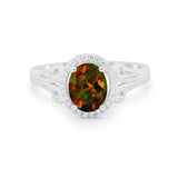Halo Filigree Oval Wedding Ring Round Simulated Cubic Zirconia 925 Sterling Silver