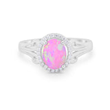 Halo Filigree Oval Wedding Ring Round Simulated Cubic Zirconia 925 Sterling Silver