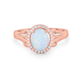Halo Filigree Oval Wedding Ring Round Simulated Cubic Zirconia 925 Sterling Silver