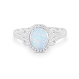 Halo Filigree Oval Wedding Ring Round Simulated Cubic Zirconia 925 Sterling Silver