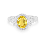 Halo Filigree Oval Wedding Ring Round Simulated Cubic Zirconia 925 Sterling Silver