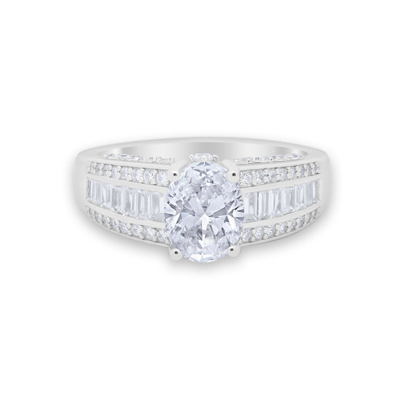 Vintage Oval Engagement Ring Round Simulated Cubic Zirconia 925 Sterling Silver