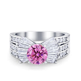 Art Dec Wedding Bridal Ring Round Simulated Cubic Zirconia 925 Sterling Silver