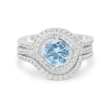 Three Piece Ring Band Round Simulated Cubic Zirconia 925 Sterling Silver