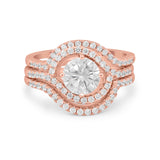 Three Piece Ring Band Round Simulated Cubic Zirconia 925 Sterling Silver