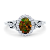 Oval Engagement Ring Halo Simulated Cubic Zirconia 925 Sterling Silver