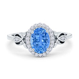 Oval Engagement Ring Halo Simulated Cubic Zirconia 925 Sterling Silver