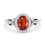 Oval Engagement Ring Halo Simulated Cubic Zirconia 925 Sterling Silver