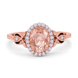 Oval Engagement Ring Halo Simulated Cubic Zirconia 925 Sterling Silver