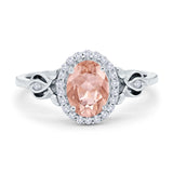 Oval Engagement Ring Halo Simulated Cubic Zirconia 925 Sterling Silver