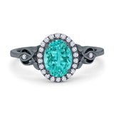 Oval Engagement Ring Halo Simulated Cubic Zirconia 925 Sterling Silver