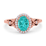Oval Engagement Ring Halo Simulated Cubic Zirconia 925 Sterling Silver