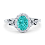 Oval Engagement Ring Halo Simulated Cubic Zirconia 925 Sterling Silver