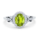 Oval Engagement Ring Halo Simulated Cubic Zirconia 925 Sterling Silver