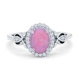 Oval Engagement Ring Halo Simulated Cubic Zirconia 925 Sterling Silver