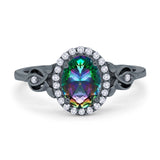 Oval Engagement Ring Halo Simulated Cubic Zirconia 925 Sterling Silver