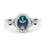 Oval Engagement Ring Halo Simulated Cubic Zirconia 925 Sterling Silver