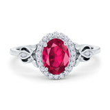 Oval Engagement Ring Halo Simulated Cubic Zirconia 925 Sterling Silver
