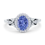 Oval Engagement Ring Halo Simulated Cubic Zirconia 925 Sterling Silver