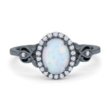 Oval Engagement Ring Halo Simulated Cubic Zirconia 925 Sterling Silver
