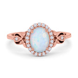 Oval Engagement Ring Halo Simulated Cubic Zirconia 925 Sterling Silver