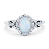 Oval Engagement Ring Halo Simulated Cubic Zirconia 925 Sterling Silver