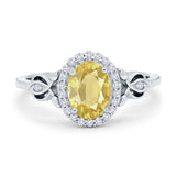 Oval Engagement Ring Halo Simulated Cubic Zirconia 925 Sterling Silver