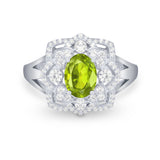 Art Deco Oval Wedding Ring Round Simulated Cubic Zirconia 925 Sterling Silver
