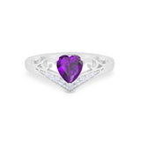 Heart Filigree Thumb Ring Round Simulated Cubic Zirconia 925 Sterling Silver