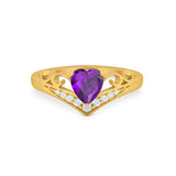 Heart Filigree Thumb Ring Round Simulated Cubic Zirconia 925 Sterling Silver