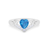 Heart Filigree Thumb Ring Round Simulated Cubic Zirconia 925 Sterling Silver