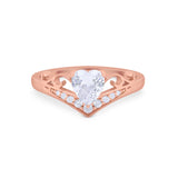 Heart Filigree Thumb Ring Round Simulated Cubic Zirconia 925 Sterling Silver