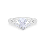 Heart Filigree Thumb Ring Round Simulated Cubic Zirconia 925 Sterling Silver