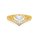 Heart Filigree Thumb Ring Round Simulated Cubic Zirconia 925 Sterling Silver