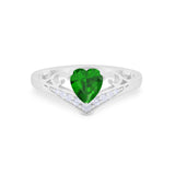 Heart Filigree Thumb Ring Round Simulated Cubic Zirconia 925 Sterling Silver