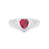 Heart Filigree Thumb Ring Round Simulated Cubic Zirconia 925 Sterling Silver
