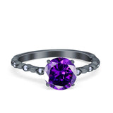 Solitaire Accent Wedding Ring Round Simulated Cubic Zirconia 925 Sterling Silver