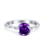 Solitaire Accent Wedding Ring Round Simulated Cubic Zirconia 925 Sterling Silver