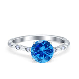 Solitaire Accent Wedding Ring Round Simulated Cubic Zirconia 925 Sterling Silver