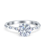 Solitaire Accent Wedding Ring Round Simulated Cubic Zirconia 925 Sterling Silver