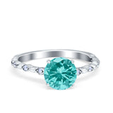 Solitaire Accent Wedding Ring Round Simulated Cubic Zirconia 925 Sterling Silver