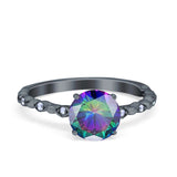 Solitaire Accent Wedding Ring Round Simulated Cubic Zirconia 925 Sterling Silver