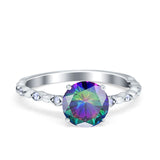 Solitaire Accent Wedding Ring Round Simulated Cubic Zirconia 925 Sterling Silver