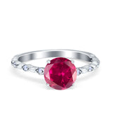 Solitaire Accent Wedding Ring Round Simulated Cubic Zirconia 925 Sterling Silver