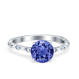Solitaire Accent Wedding Ring Round Simulated Cubic Zirconia 925 Sterling Silver