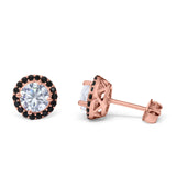 Halo Bridal Stud Earrings Engagement Wedding Round Black CZ 925 Sterling Silver