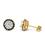 Halo Bridal Stud Earrings Engagement Wedding Round Black CZ 925 Sterling Silver