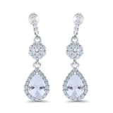 Halo Teardrop Bridal Dangle & Drop Earrings Pear Simulated Cubic Zirconia 925 Sterling Silver