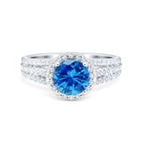 Halo Engagement Ring Accent Dazzling Simulated Cubic Zirconia 925 Sterling Silver